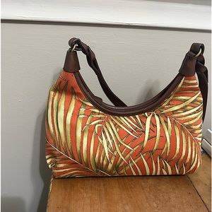 Fossil Caluso Zip Top Rust and Green Palms NWT